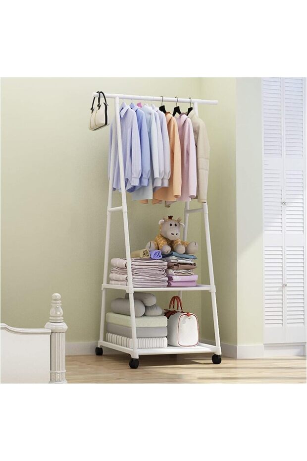 Clothes Rack - Small Metal Garment Rack with Shelves for Bedroom, Rolling Clothing Rack