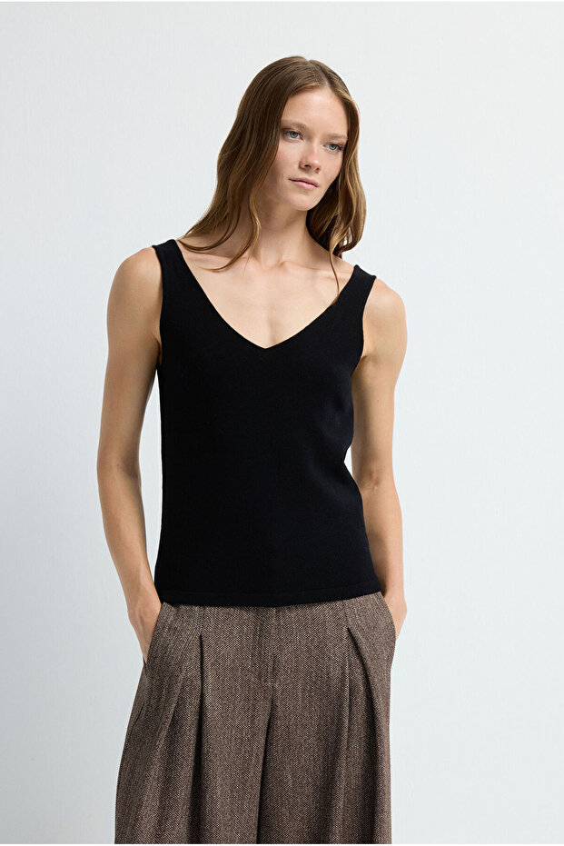 Askılı Yün Triko Bluz - 4