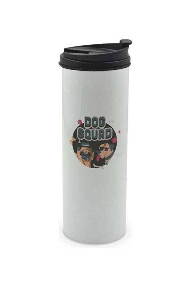 Dog Squad Printed Double Wall Tumbler With Lid Multicolour 400ml