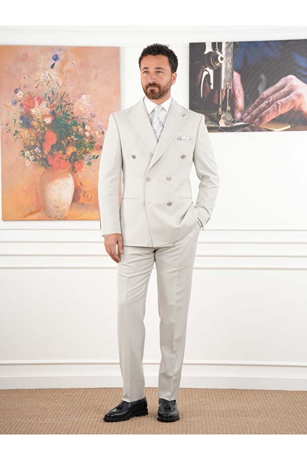 Men's Slim Fit Italian Style K Double-Breasted Suit Jacket Pants - Xprzcom8378
