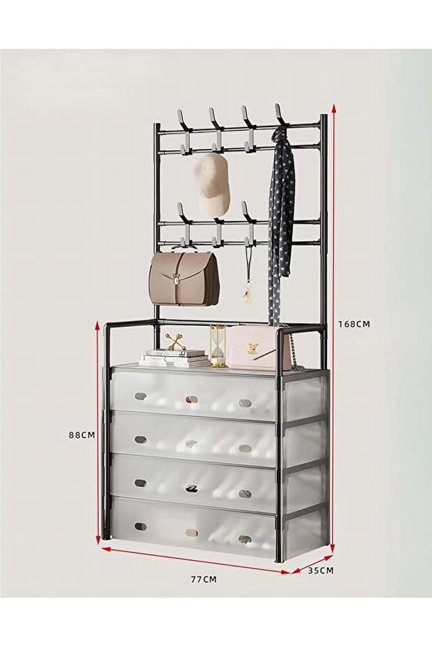 Multifunctional 5-Layer Dustproof Shoe & Hat Rack with Multiple Hooks - 3