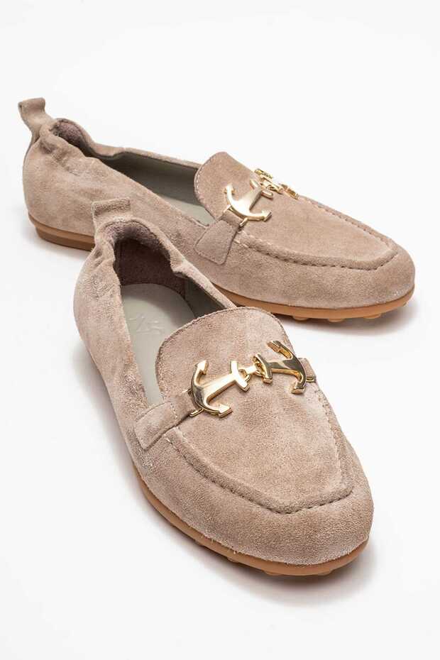 Women's Genuine Leather Loafers Casual Shoes with Elastic Back Mink Suede Mariner Color-Match Leather Lining