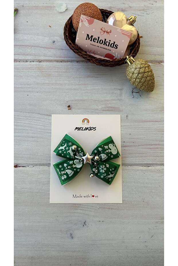 New Year Themed Special Design Ribbon Hair Clip - Green, Silver Star