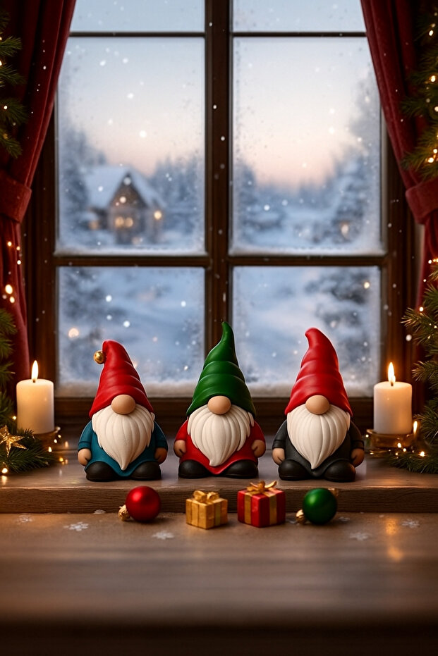 3-Piece Christmas Dwarf Ornament Hand-Painted Christmas Decoration Dwarf New Year Ornament 13 cm Polyester Gift