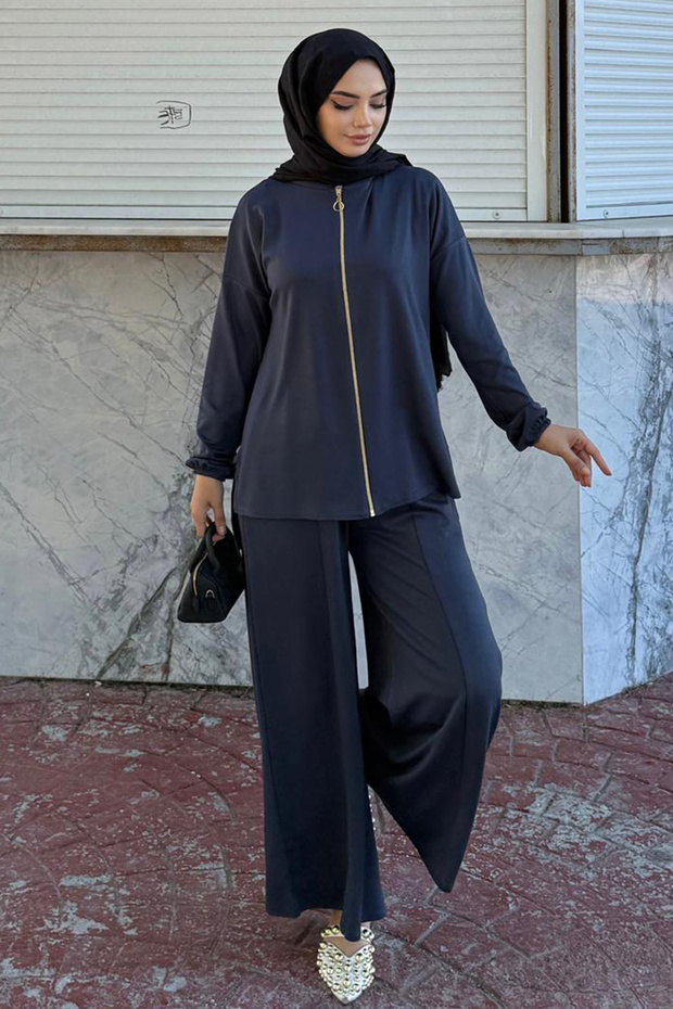 Zippered Double Suit Z5699 Navy Blue