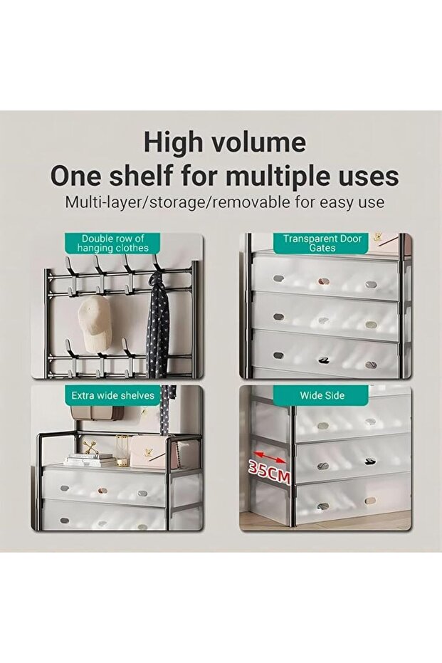 Multifunctional 5-Layer Dustproof Shoe & Hat Rack with Multiple Hooks - 4