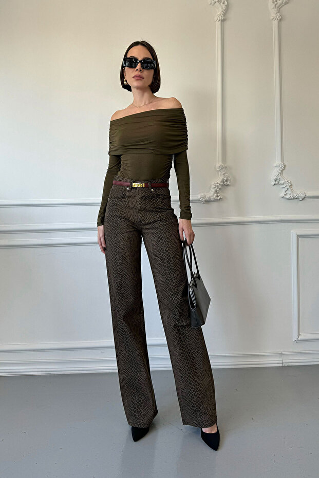Premium Orj Leopard Trousers - Khaki