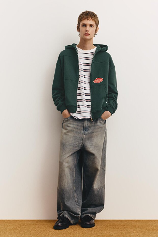 Yamalı fermuarlı kapüşonlu sweatshirt - 3