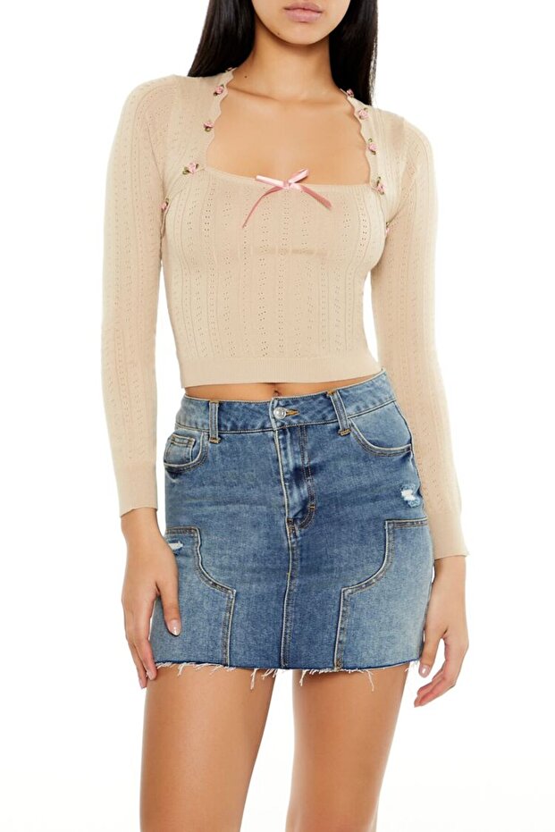 Kurdele Detaylı Triko Bluz - 3