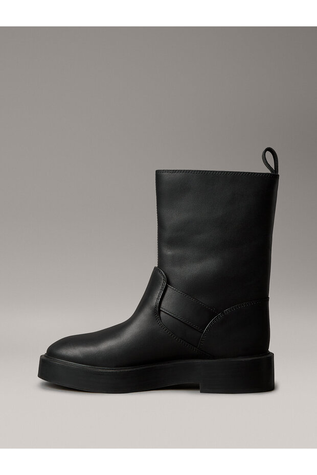 Leather Stacked Heel Biker Boots - 6