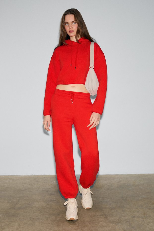 Ayatre women's organic cotton red top and bottom set with fleece lining and elastic waistband
