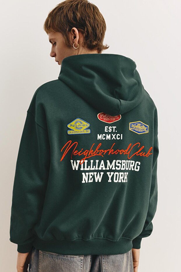 Yamalı fermuarlı kapüşonlu sweatshirt - 1