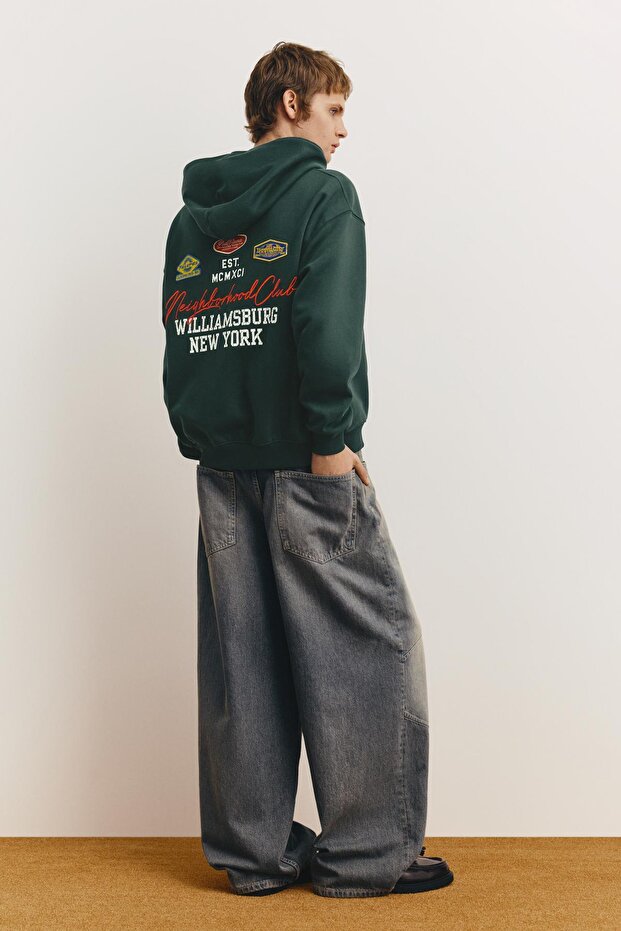 Yamalı fermuarlı kapüşonlu sweatshirt - 5