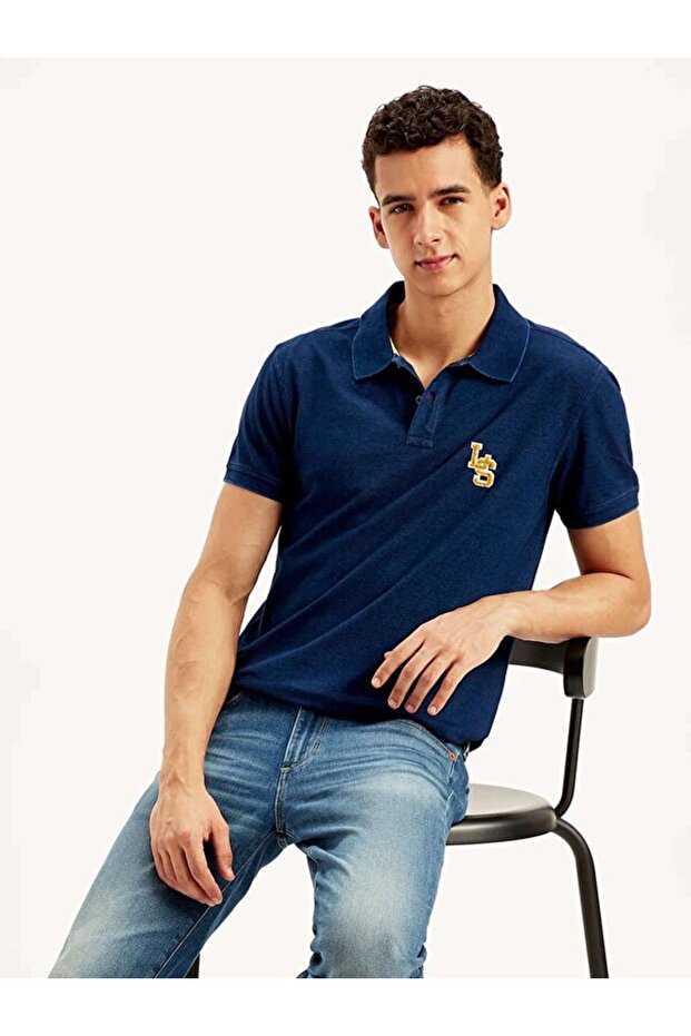 Solid Indigo Polo Tişört - 1