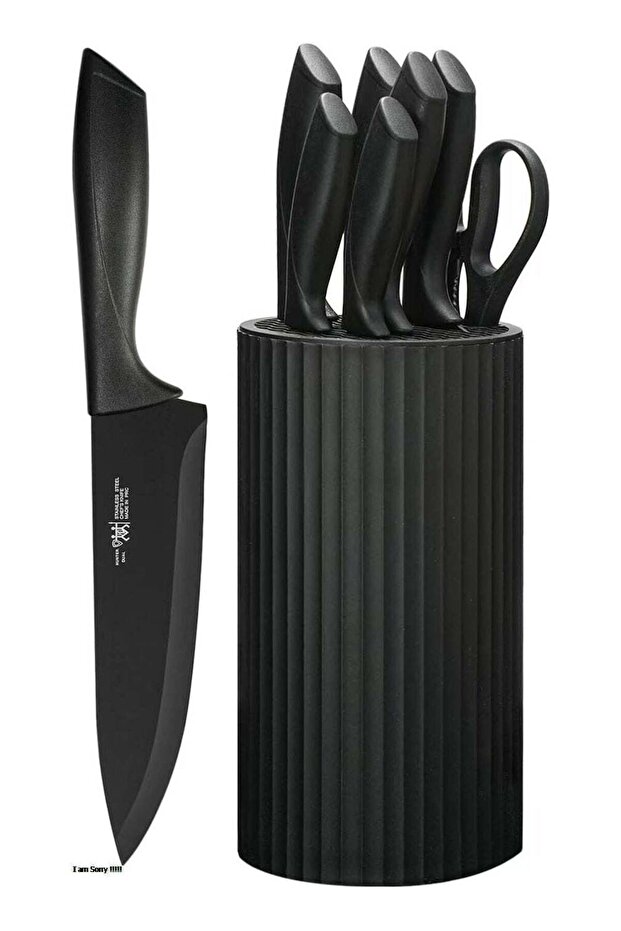 6-Piece Knife Set with Scissors and Stand – Black