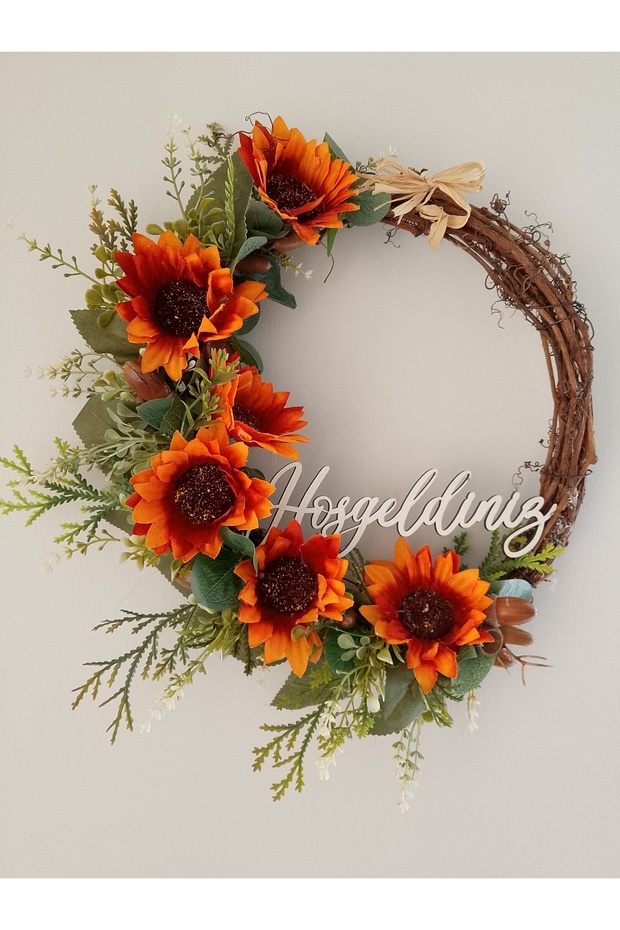 Turuncu ayçiçeği kapi çelenk kapı dekoru ev hediyelik - 1