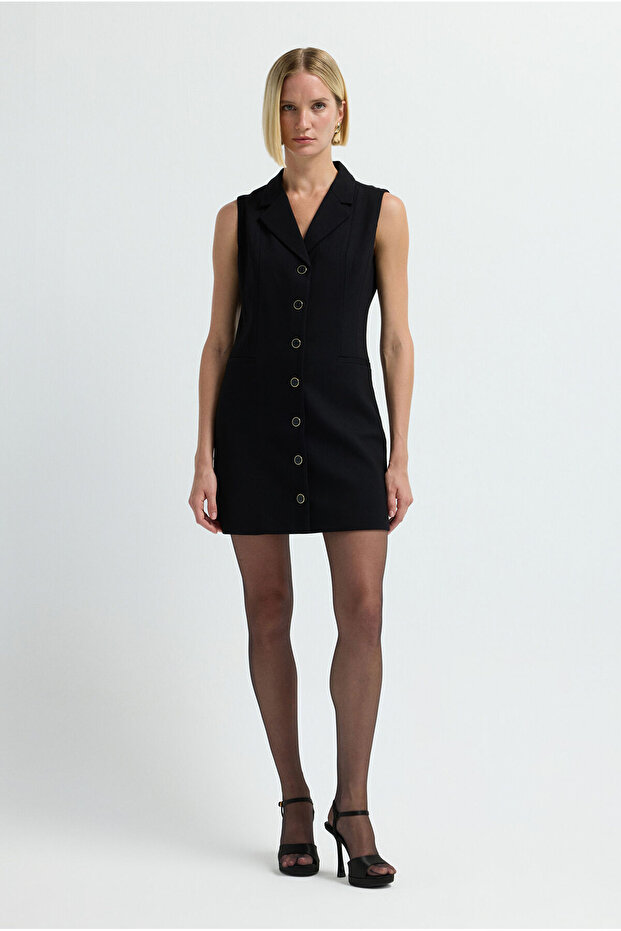 Kolsuz Düğmeli Gömlek Elbise - 4