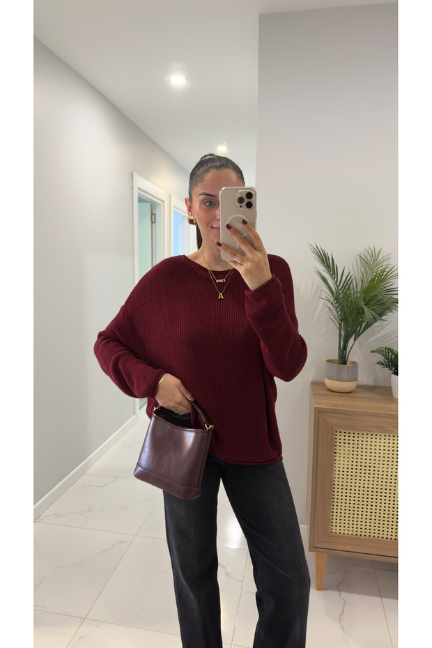 Dlvin Soriel Bordo Kayık Yaka Basic Triko - 3