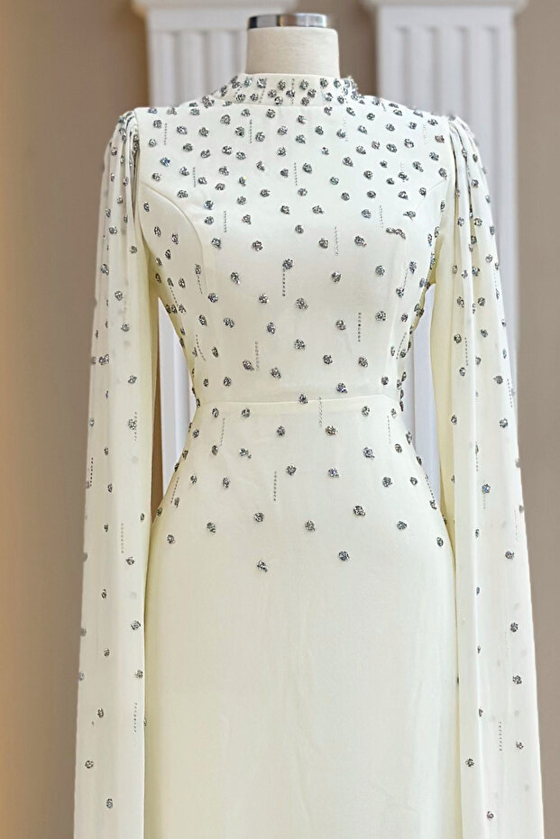 Afra Abiye Elbise Ekru - 2