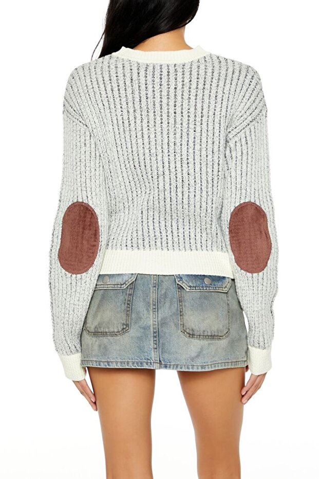 Çizgili Dirsek Detaylı Kazak - 3