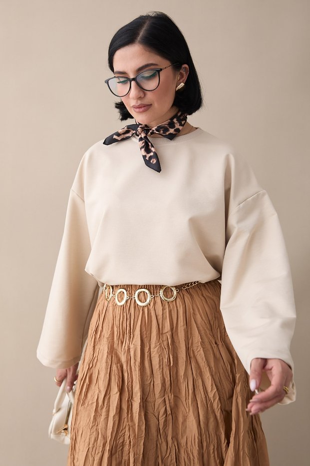 Oversized Wide Sleeve Beige Sweatshirt