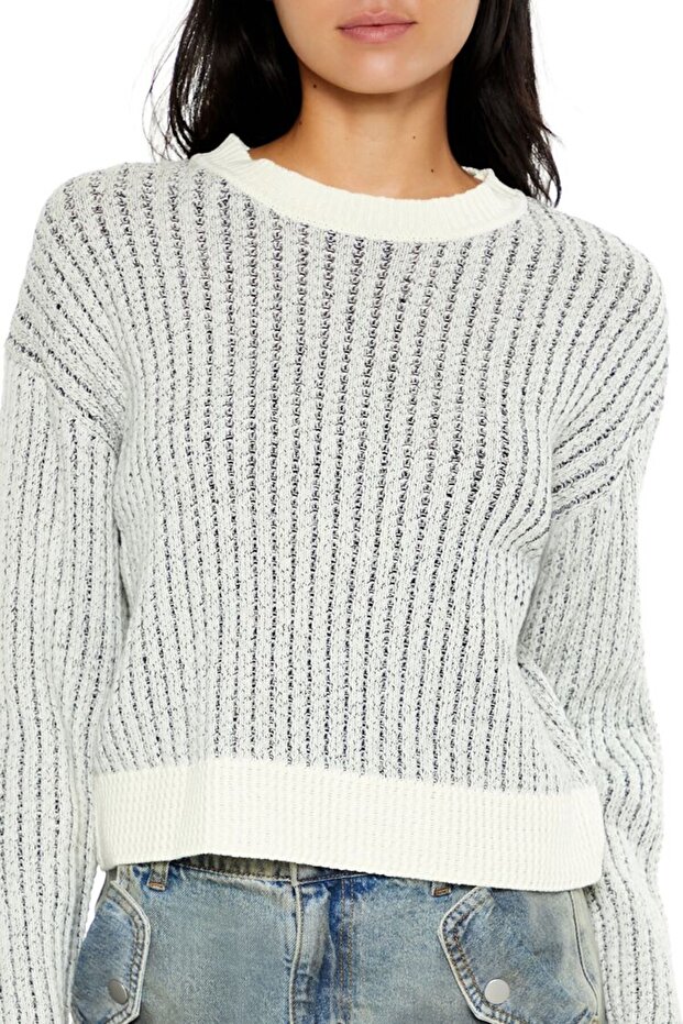 Çizgili Dirsek Detaylı Kazak - 5