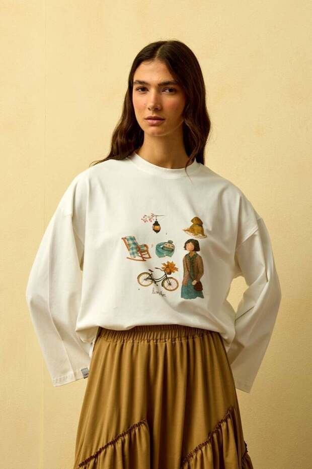 Ekru Bisiklet Baskılı Basic Body - 2