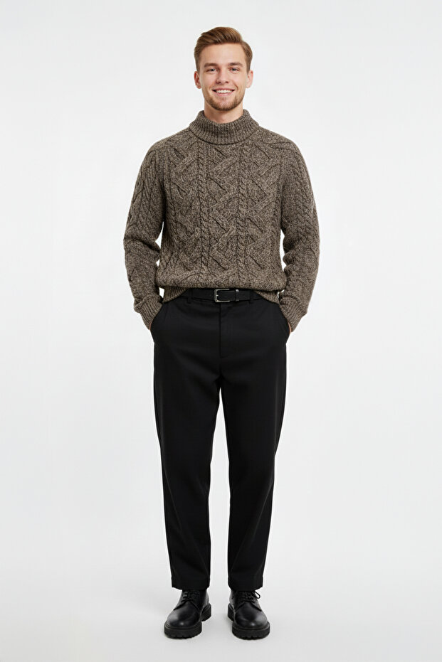 Erkek Yarım Balıkçı Yaka Kalın Kazak - 2