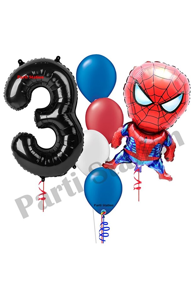 Spider-Man 3 Years Old Balloon Set Avengers Spider-Man Concept Birthday Black Number Balloon Set