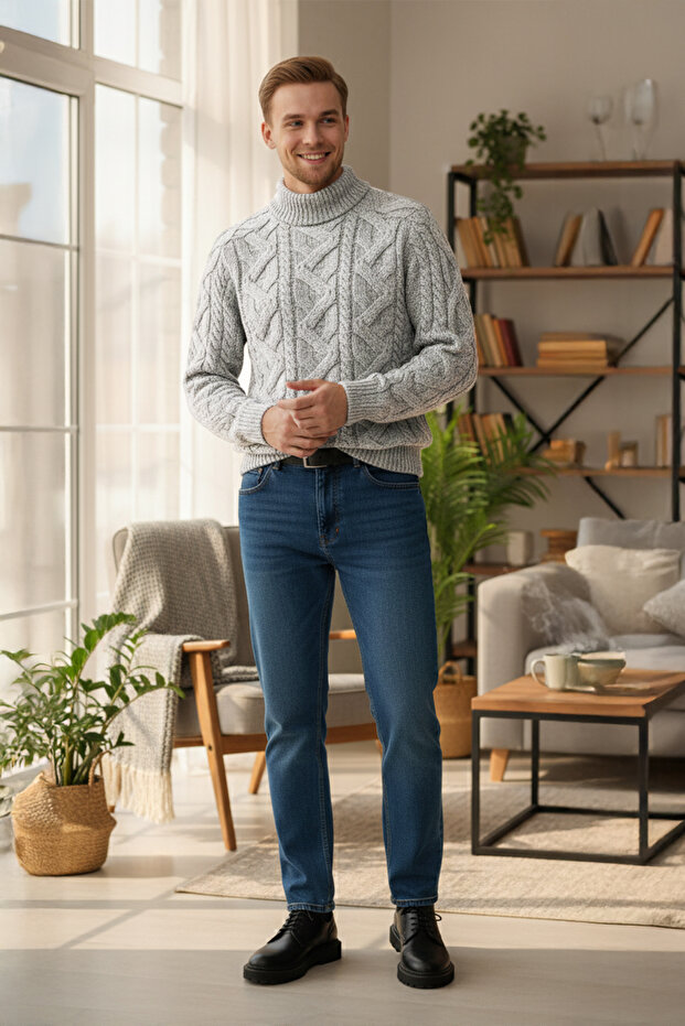 Erkek Yarım Balıkçı Yaka Kalın Kazak - 3