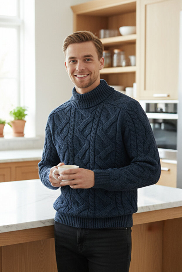 Erkek Yarım Balıkçı Yaka Kalın Kazak - 3