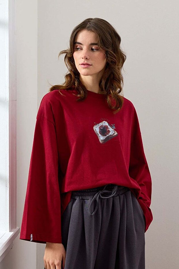 Bordo Reçel Baskılı Basic Body - 3