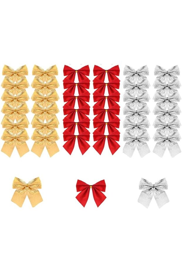 Mini Velvet Christmas Ribbon Bows Ornaments - Red/Gold/Silver
