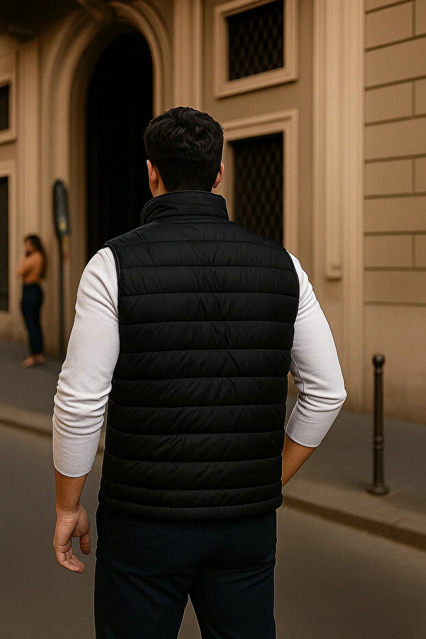 Erkek Kışlık Premium Basic Astarlı Siyah Şişme Yelek - 6