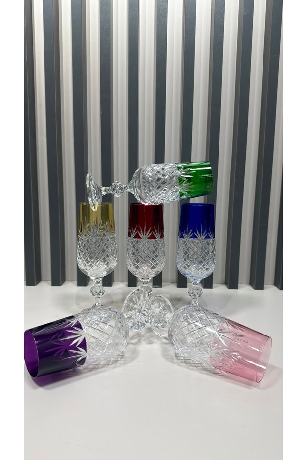 6 Pcs Bohemia Crystal Footed Colorful Handcrafted Coffee Side Water Glass