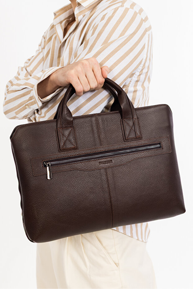 Grandora 100% Genuine Leather 15.6 Inch Laptop Briefcase – 3 Compartments, Pool Zipper