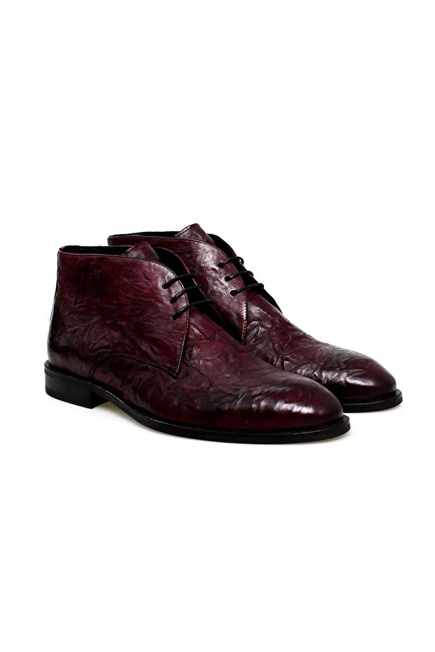 Bordo Color Lace-Up Genuine Leather Men's Boots