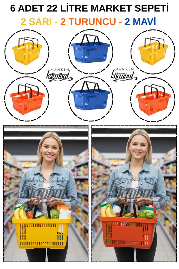 22 Liter 6 Pieces Grocery Basket, Shopping Basket, Handle Grocery Basket