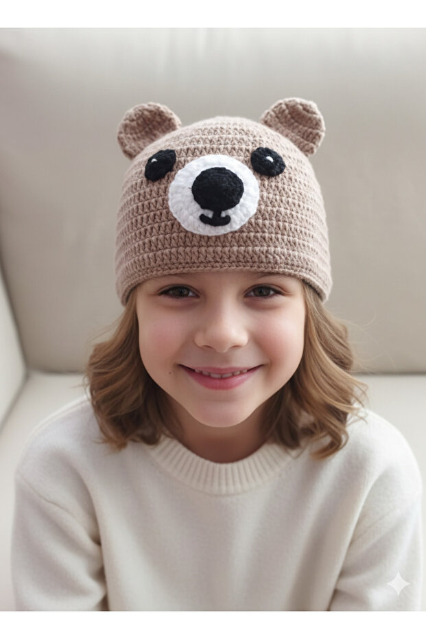 Organic Cotton Knitted Teddy Bear Hat (8-10 Years) – Soft, Breathable, Handmade