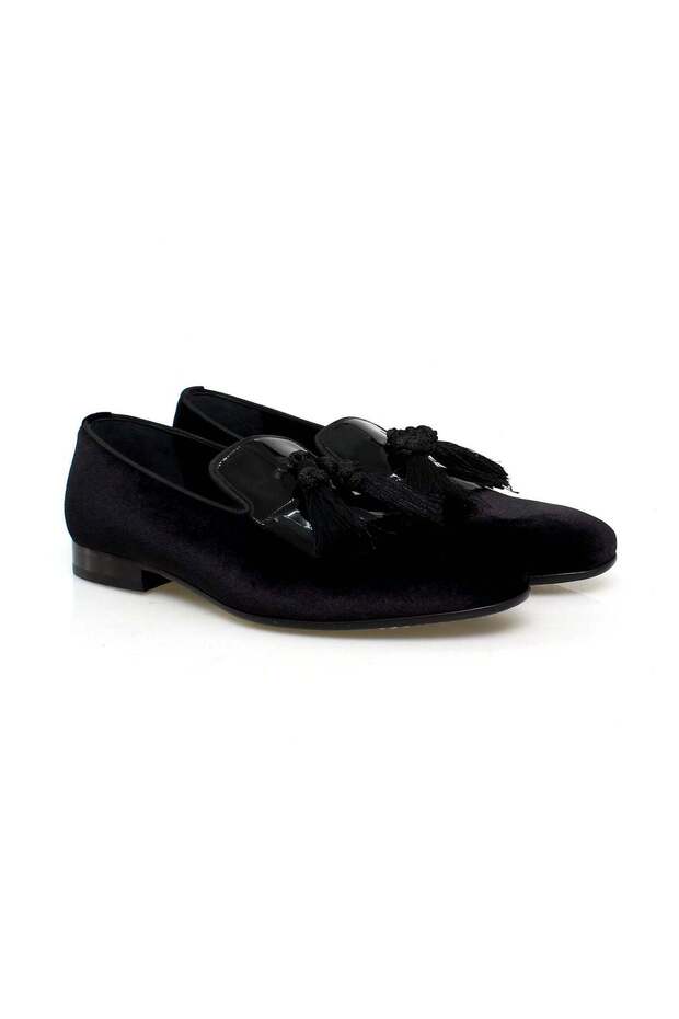 Black Color Laceless Genuine Leather Velvet Men's Shoes