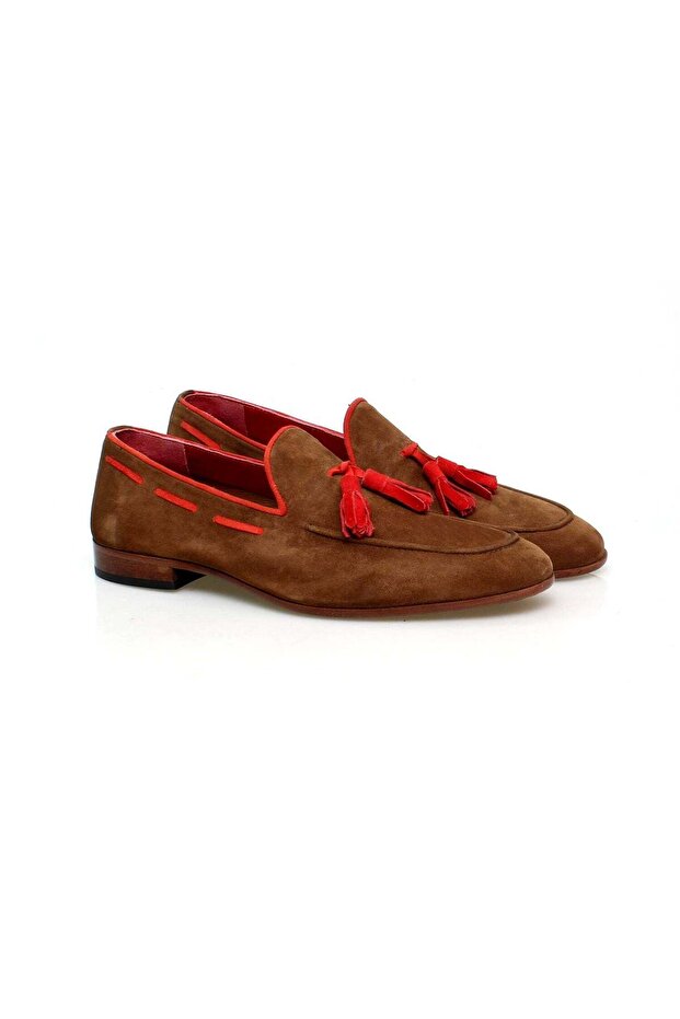 Tan Color Laceless Genuine Leather Suede Men's Shoes