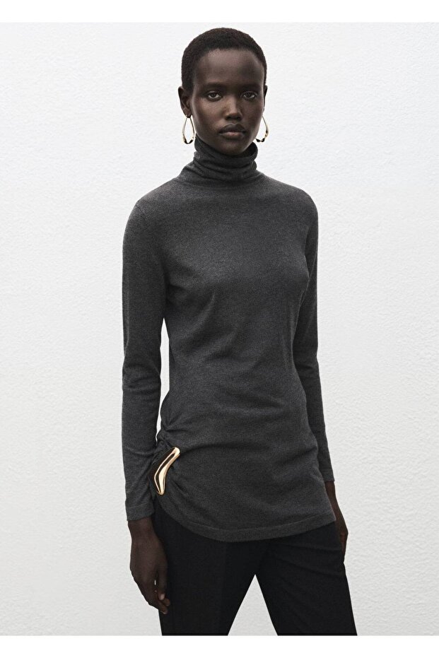 Broşlu balıkçı yaka kazak - 1