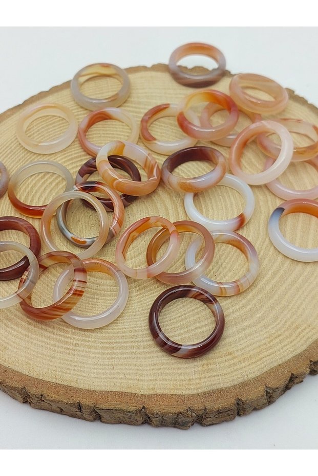Agate Stone Ring – Foggy Brown with White Inclusions – 6mm Thickness (59940) - Price Is for 1 Piece Ring