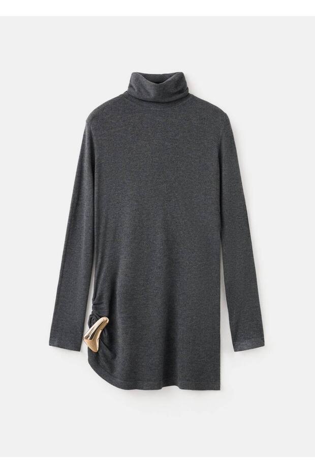 Broşlu balıkçı yaka kazak - 3