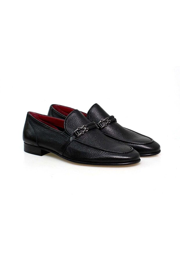 Black Color Laceless Genuine Leather Men's Shoes