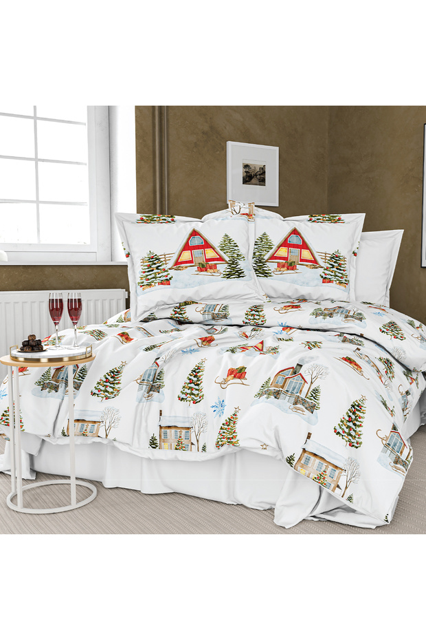 New Year Themed Snow Themed 3D 3-Dimensional Double Duvet Cover Set