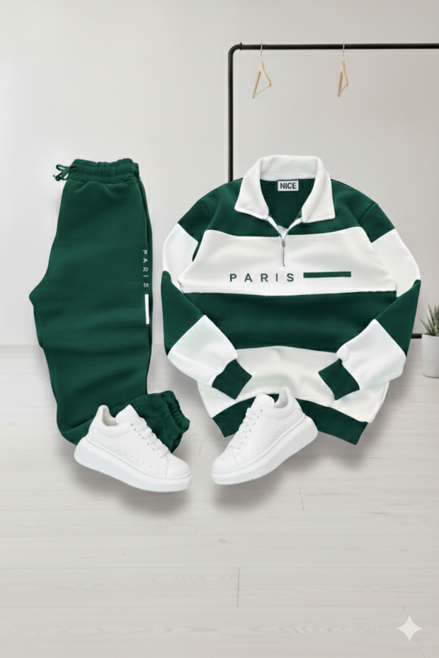 Unisex Five-Piece Mock Neck Printed Paris Tracksuit Set – Top and Bottom Set