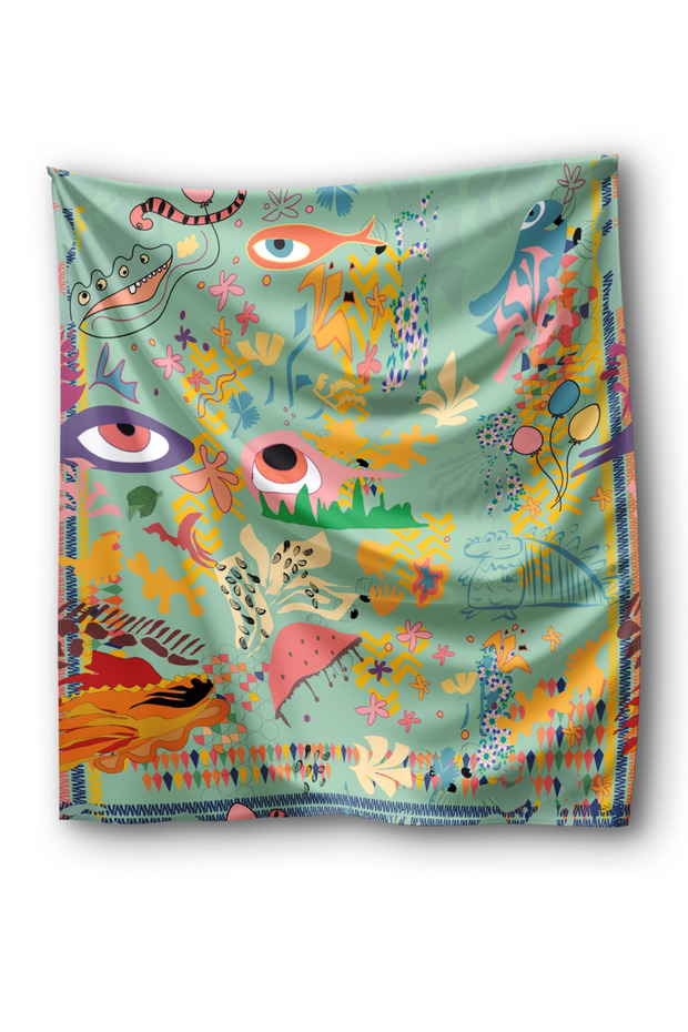 Nile Green Aquarium Eye Pattern Bandana Scarf - Eye Pattern Bandana Aquarium Patterns
