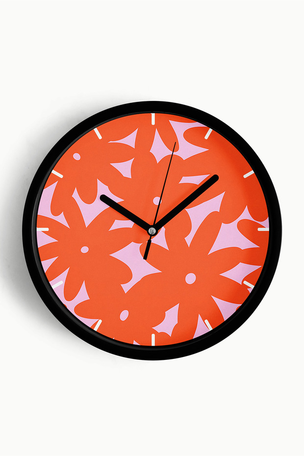 Abstract Flower Modern Wall Clock - 42cm - Black Case with Glass Front - Silent Mechanism