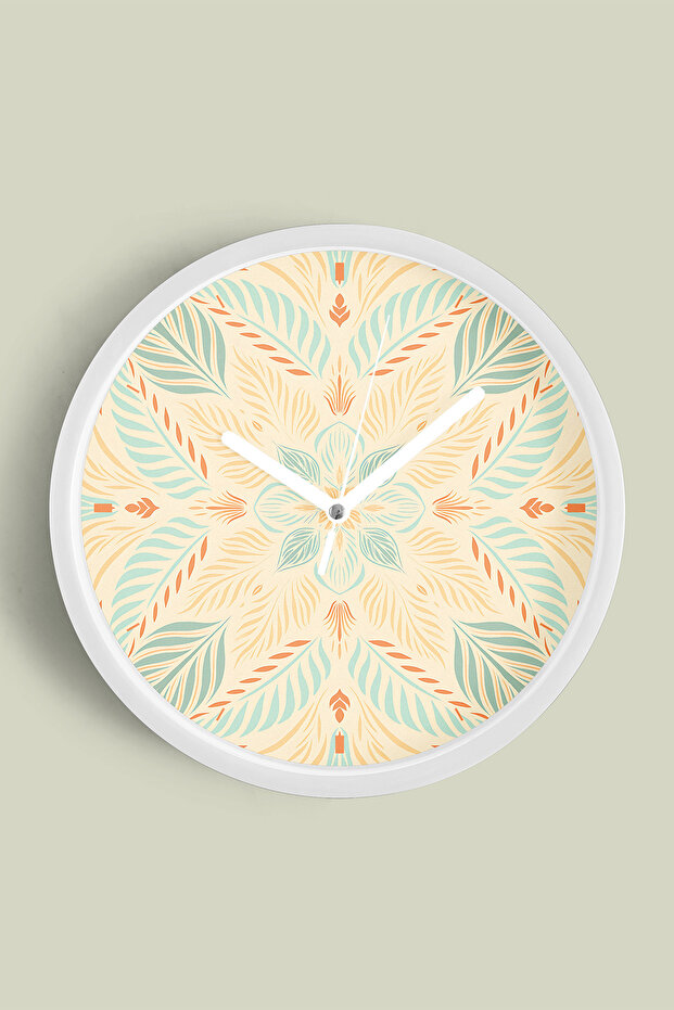 Vintage Tropical Flower and Leaf Design Modern Wall Clock - 42cm - White Case with Glass Front